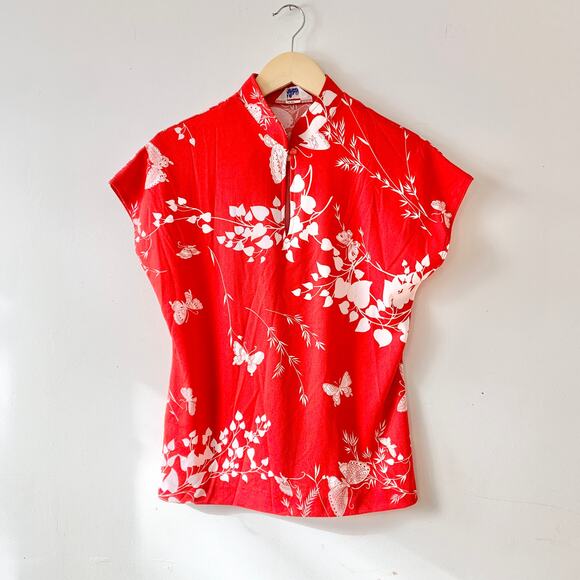 Vintage Tops - MARDI MODES NYC Vintage 1970s Butterfly Red White Blouse Union Made